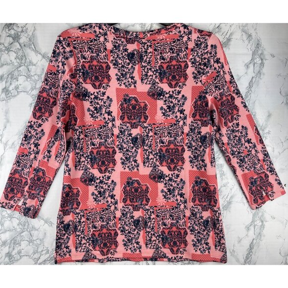 Style & Co. Womens Size Small Pima Cotton Tonal Red Floral Print Top - Picture 2 of 9